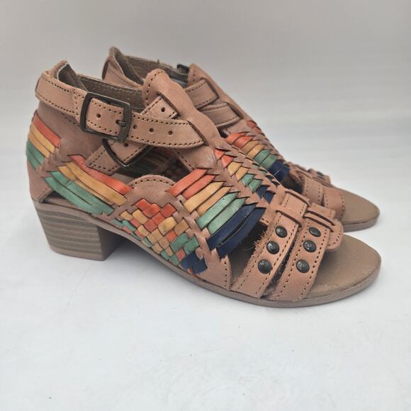 Womens Sz 6 Authentic Mexican Huarache Rainbow Real Woven Leather Sandals Boho - Picture 1 of 7